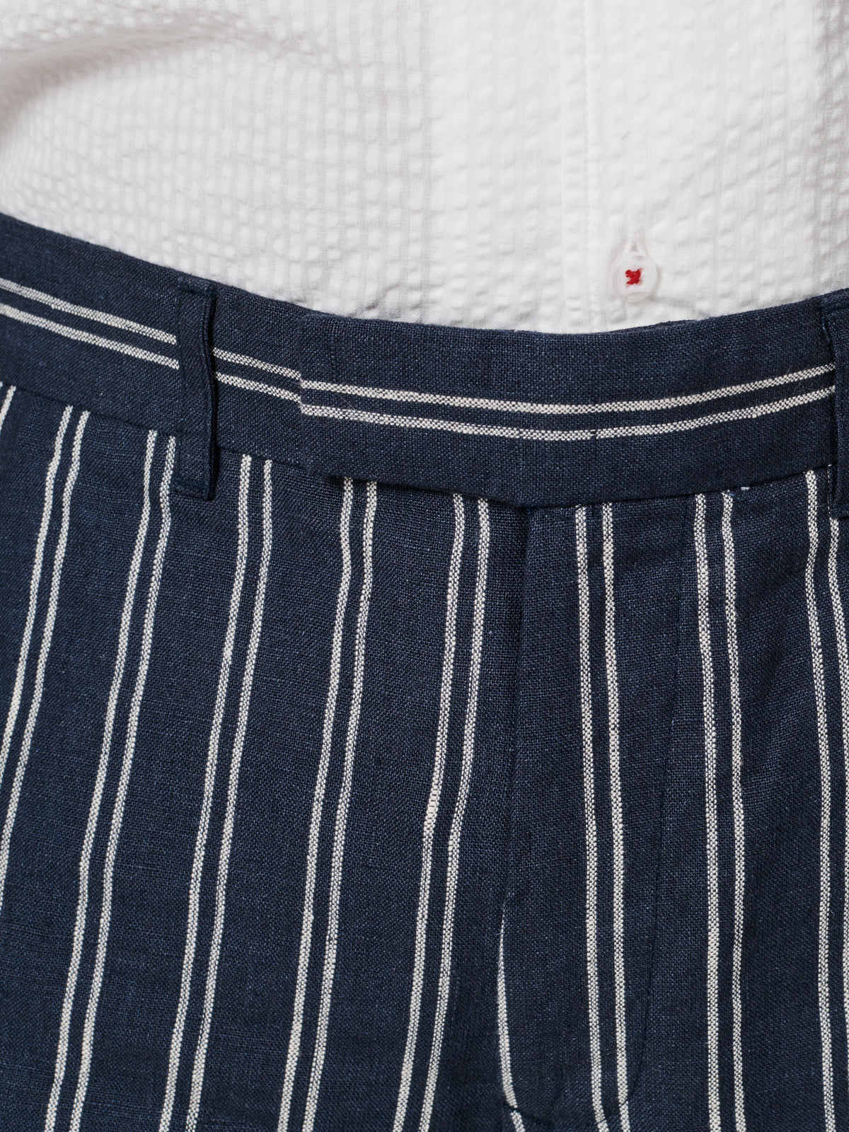 Aubin Navy/Ecru Stripe Elwis Linen Stripe Flat Front Short | Linen Shorts