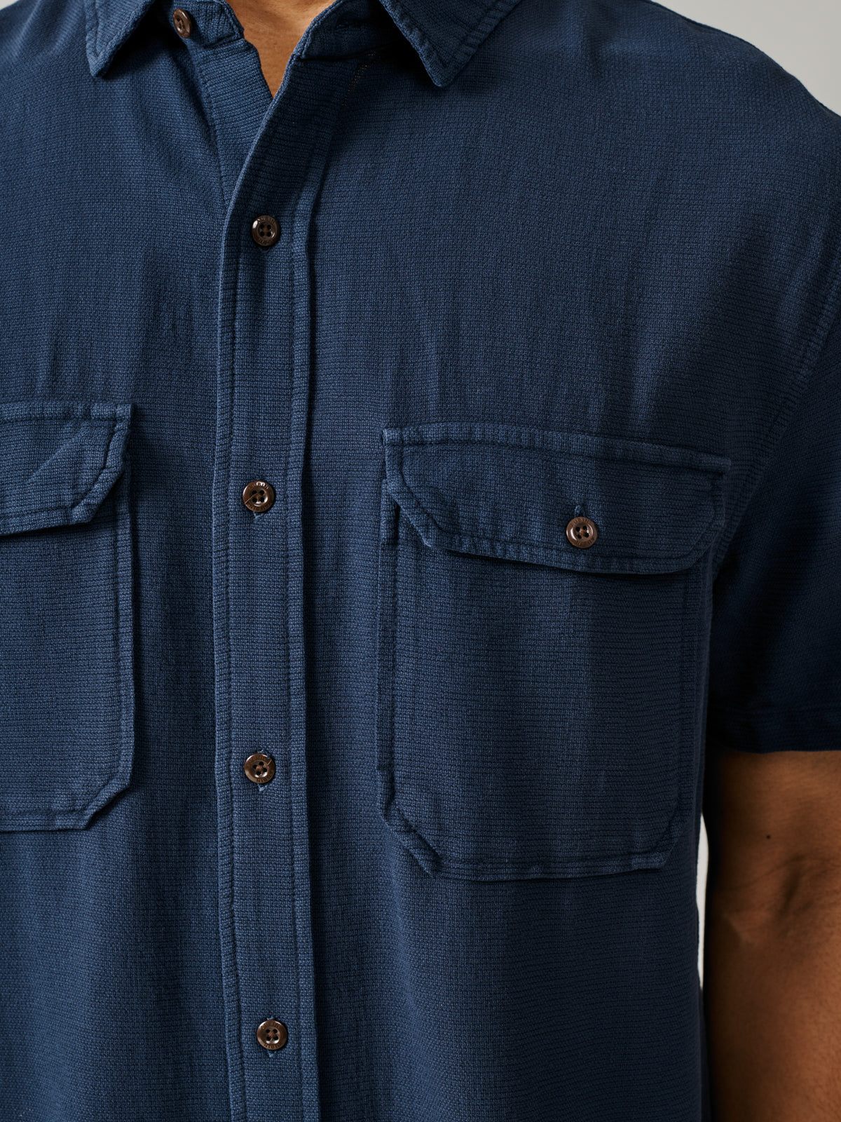 Aubin Navy Gabriel Textured Utility Shirt | Short Sleeve Shirt