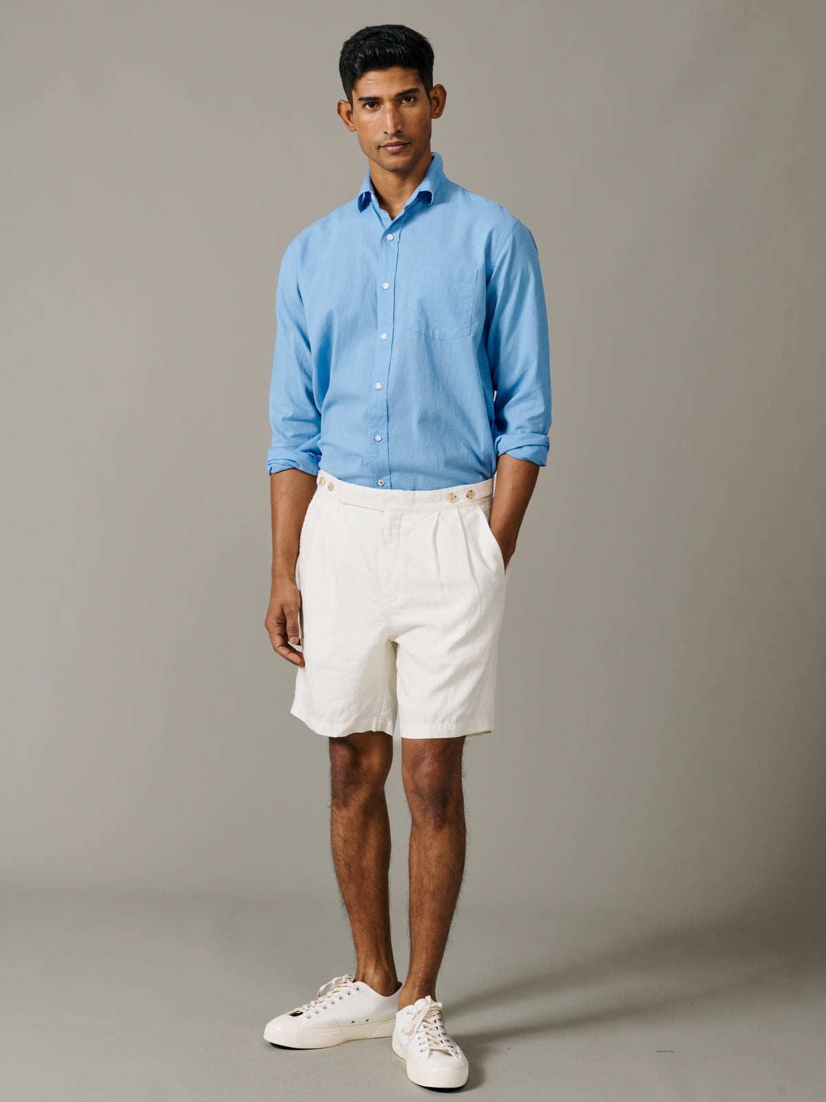 Aubin Pale Blue Grainsby Linen Cotton Shirt | Linen Shirt