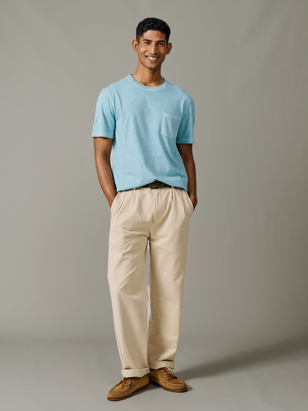 Aubin Aqua Hareby Garment Dyed Cotton T-Shirt | Relaxed Tee