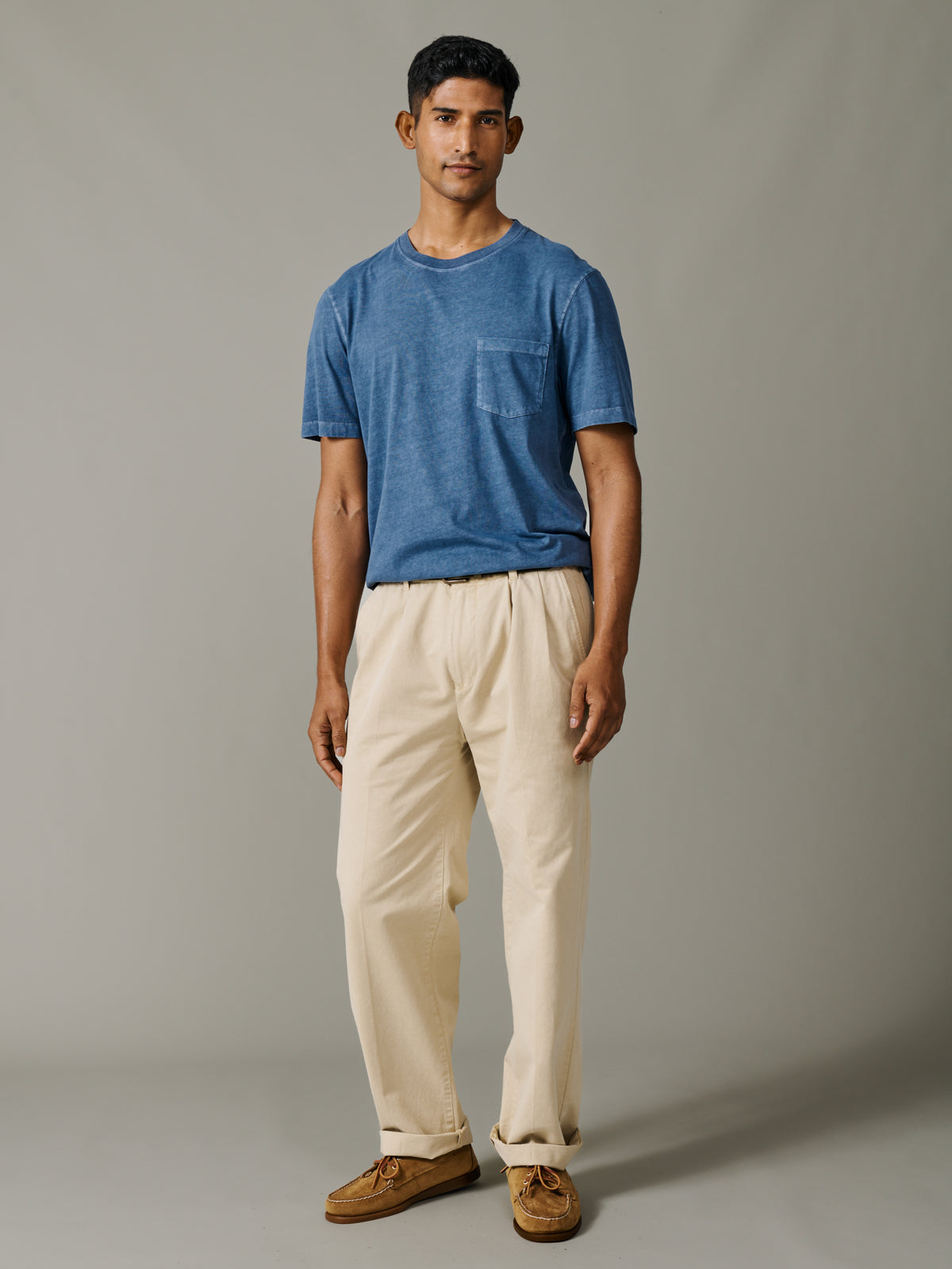 Aubin Washed Blue Hareby Garment Dyed Cotton T-Shirt | Relaxed Tee