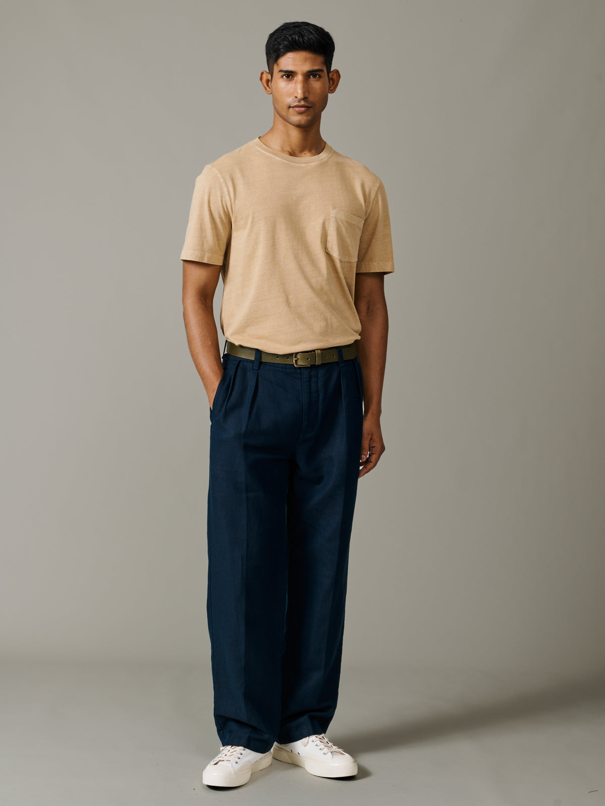 Aubin Washed Sand Hareby Garment Dyed Pocket T-Shirt | Relaxed Tee