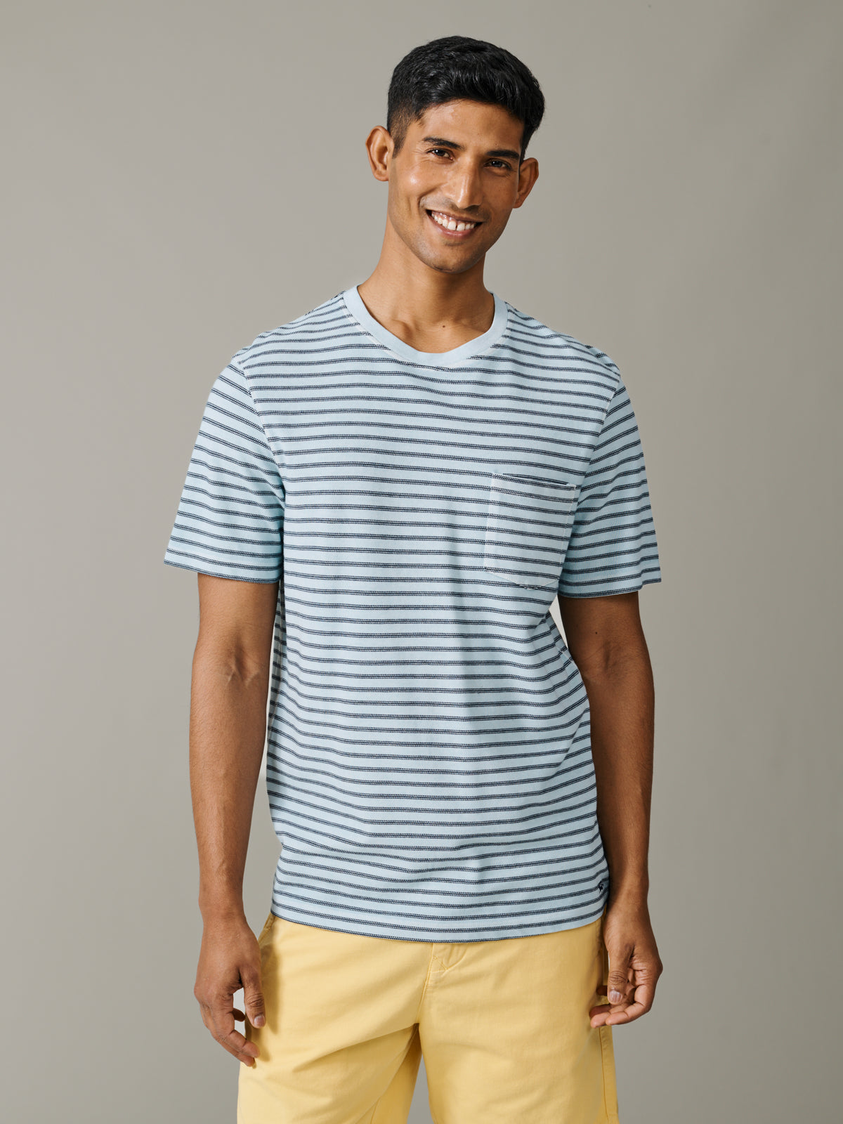 Aubin Aqua/Navy Stripe Humby Pique Striped T-Shirt | T-Shirt