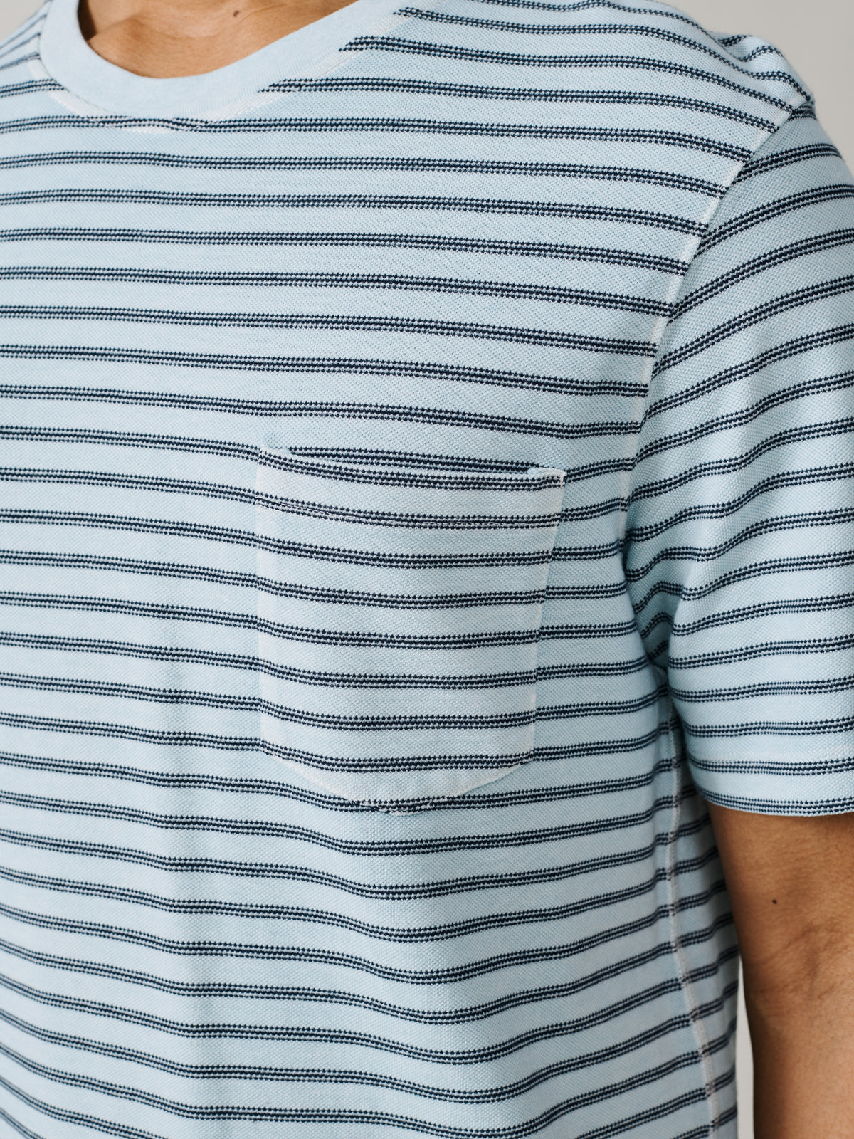 Aubin Aqua/Navy Stripe Humby Pique Striped T-Shirt | T-Shirt