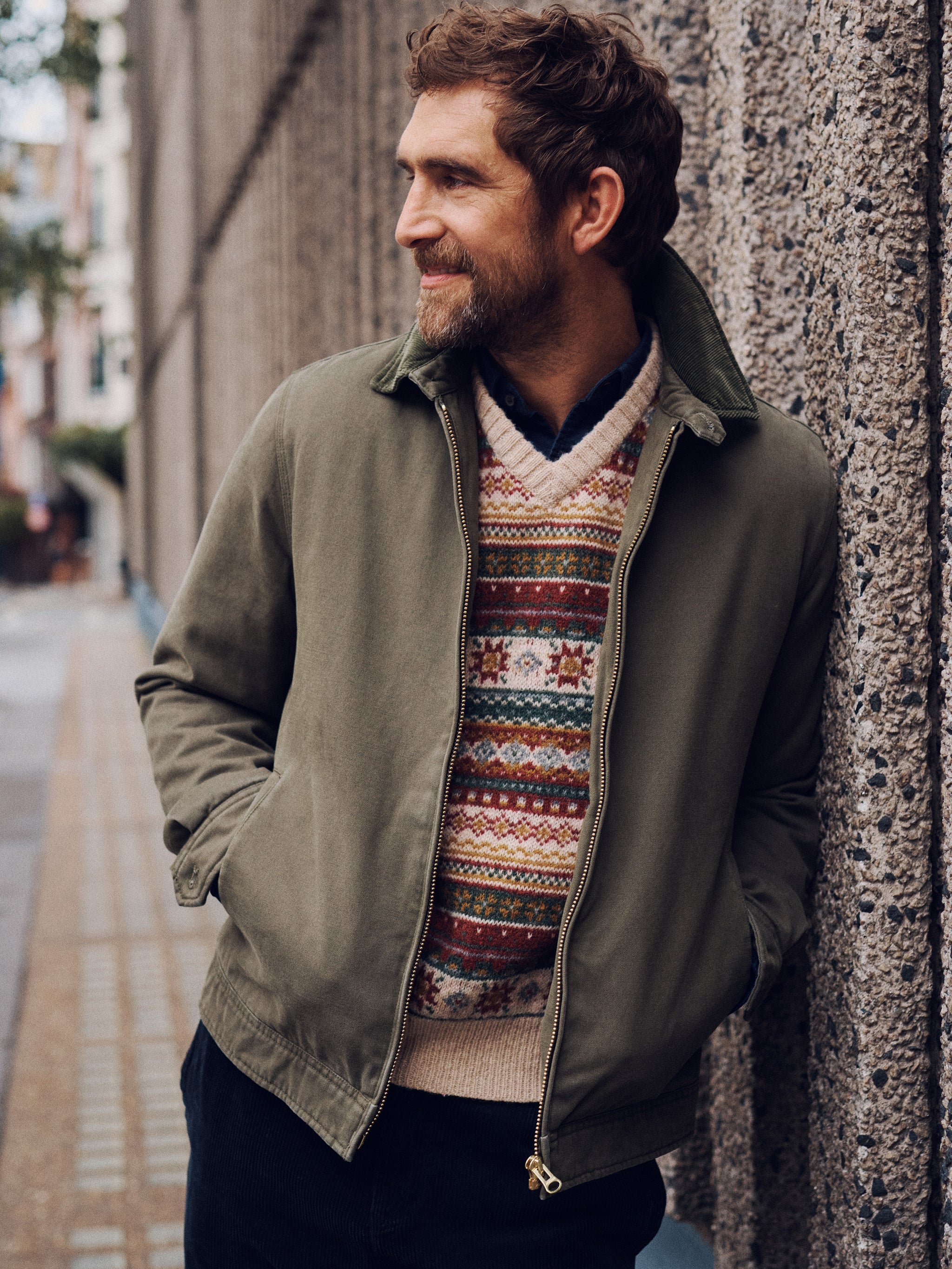 Khaki Newland Canvas Harrington Jacket | Aubin