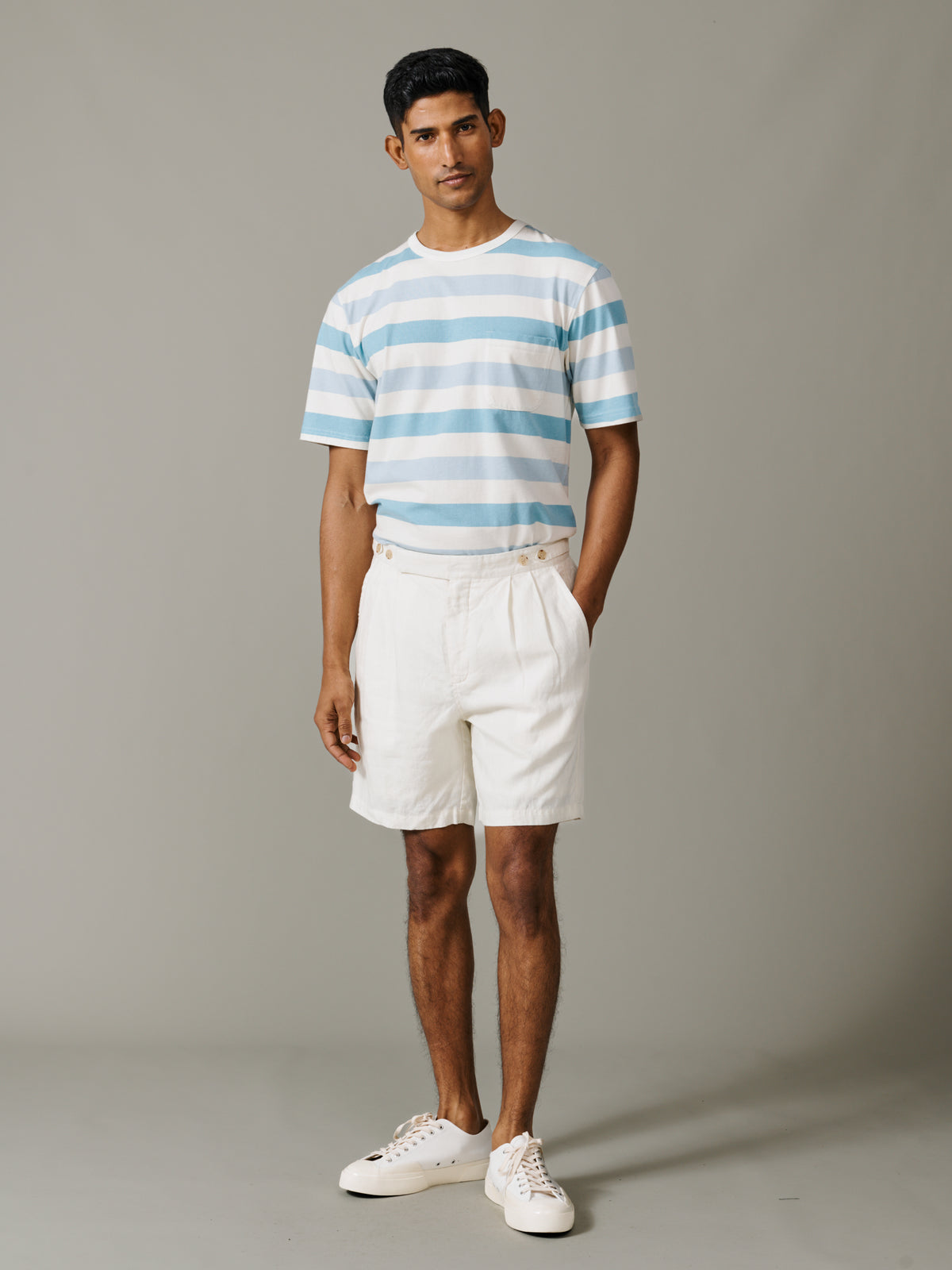 Aubin Ecru Lind Double Pleat Linen Short | Linen Shorts