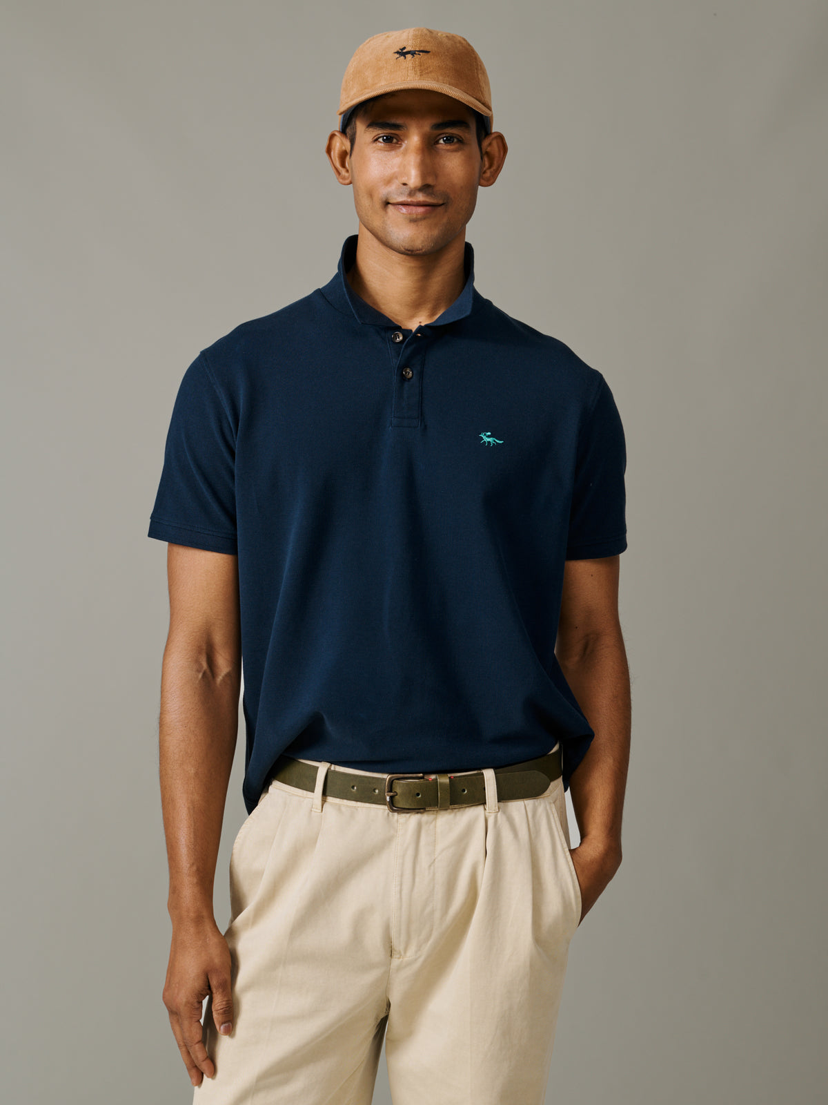Aubin Navy Lusby Pique Polo | Polo Shirts