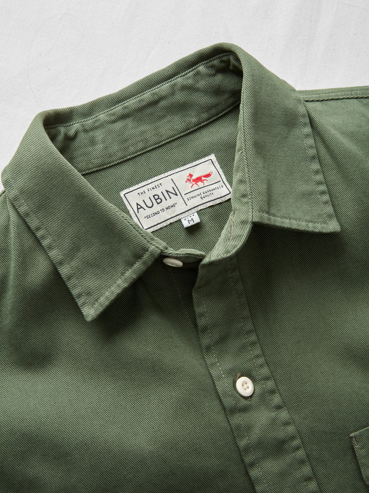 Aubin Normanby Shirt in Dk Khaki, flat lay detail