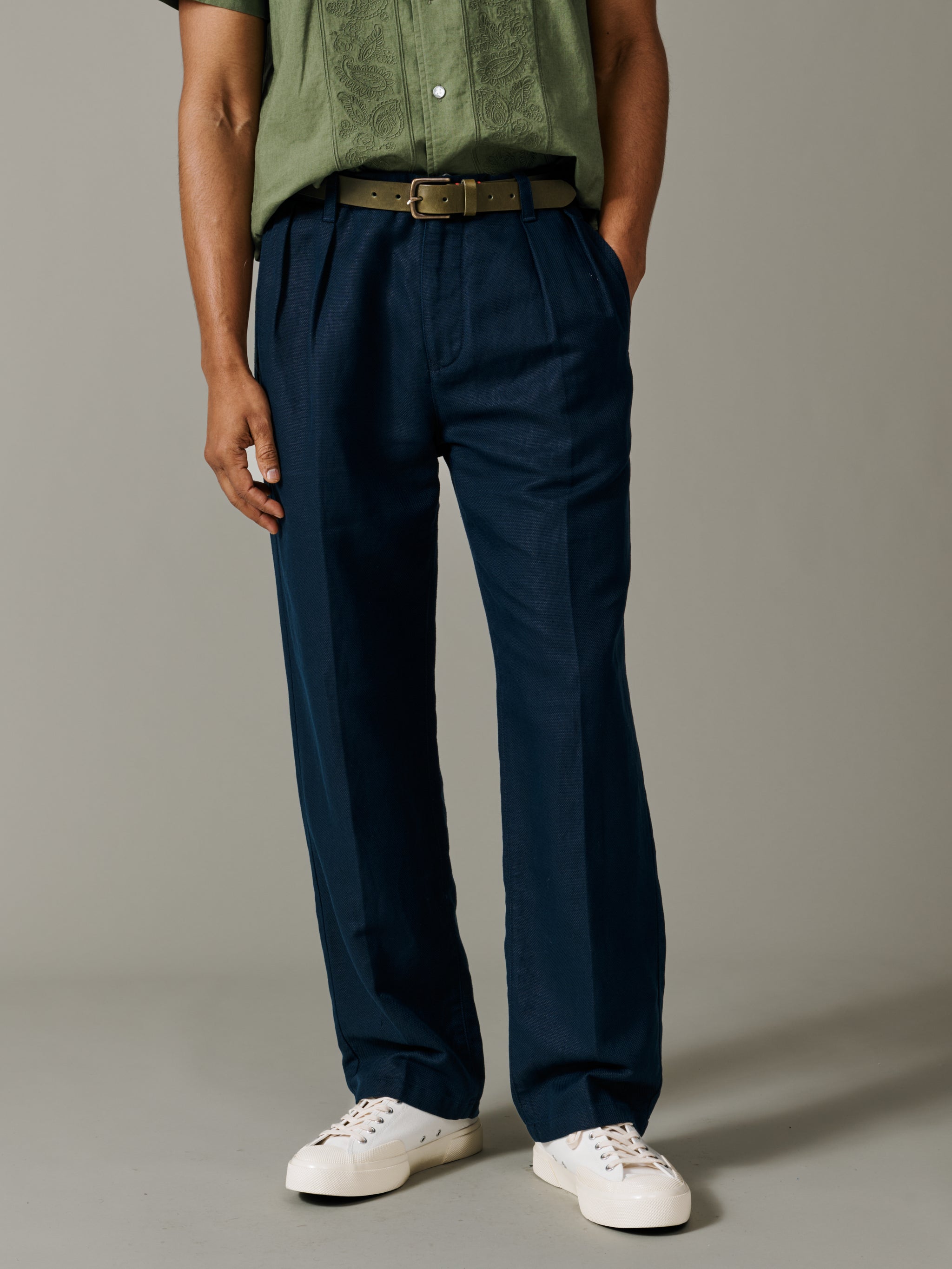 Navy Hopsack Northfield Relaxed Trouser | Aubin