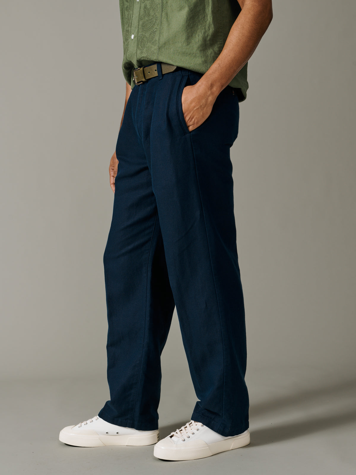 Aubin Navy Hopsack Northfield Relaxed Fit Trouser | Linen Trousers