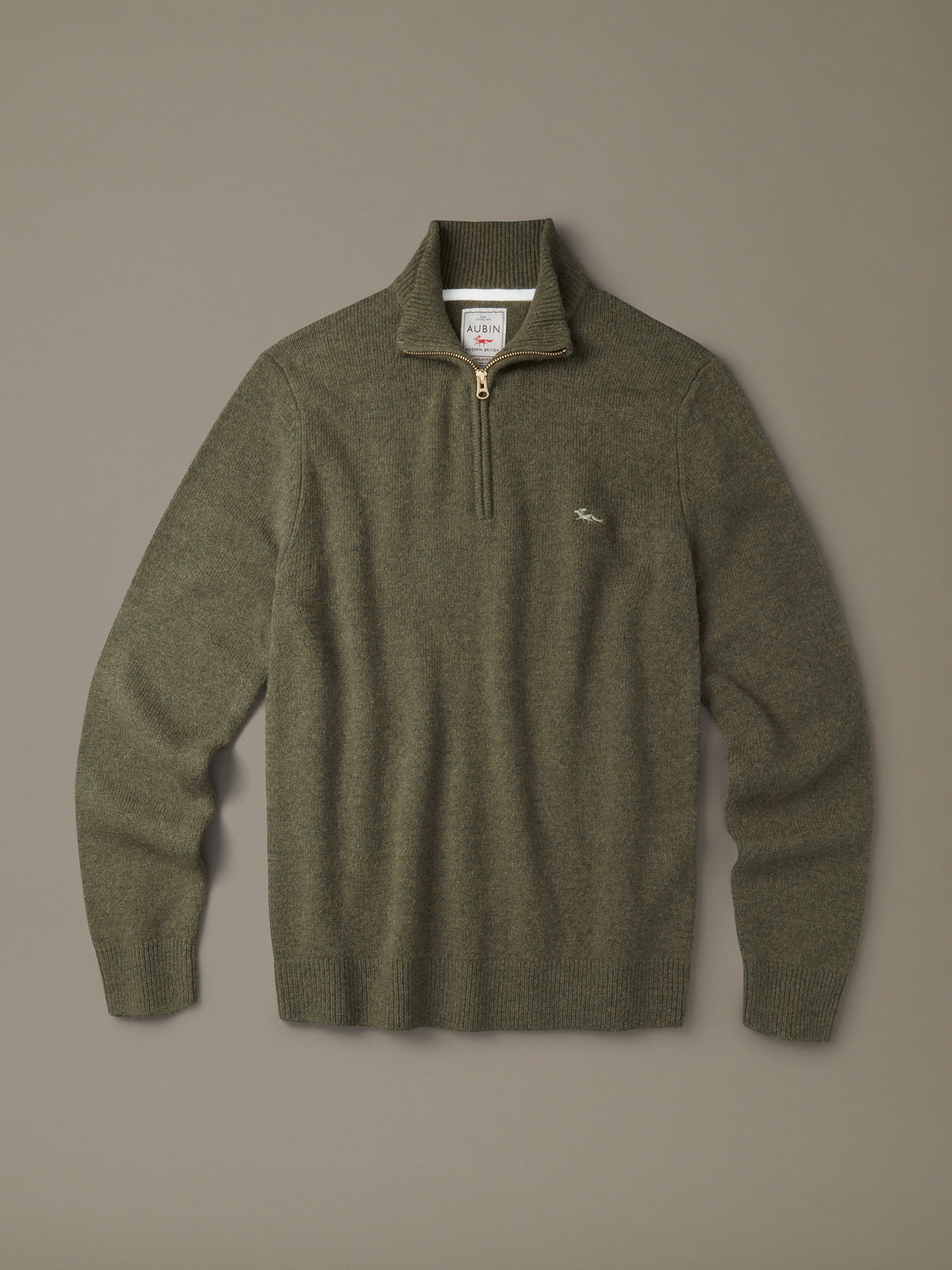 Aubin Khaki Pepper Lambswool Zip Neck Jumper | Zip Neck