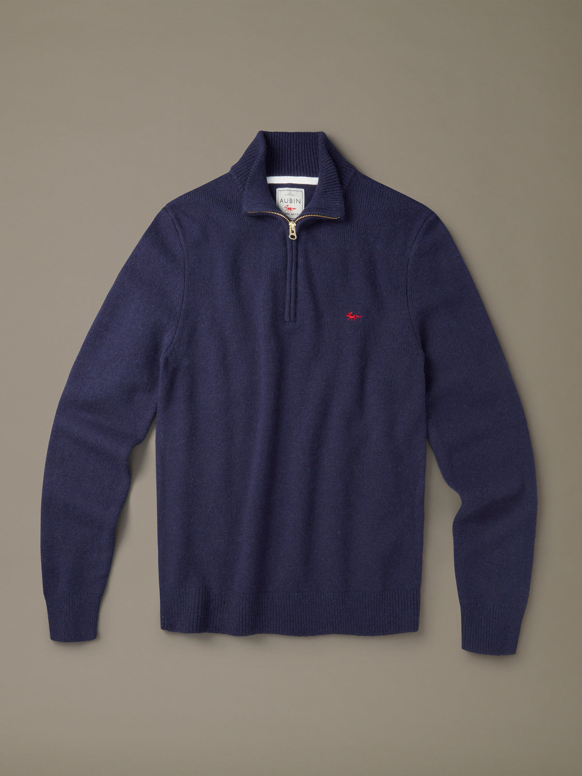 Aubin Navy Pepper Lambswool Zip Neck Jumper | Zip Neck