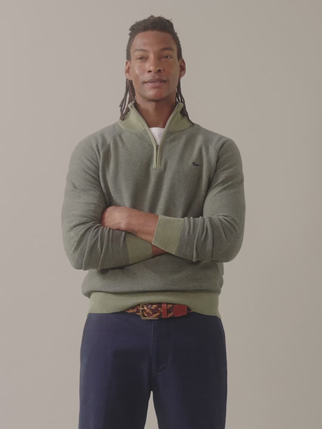 Video of Aubin Bonby Cotton Zip Neck in Khaki Mix