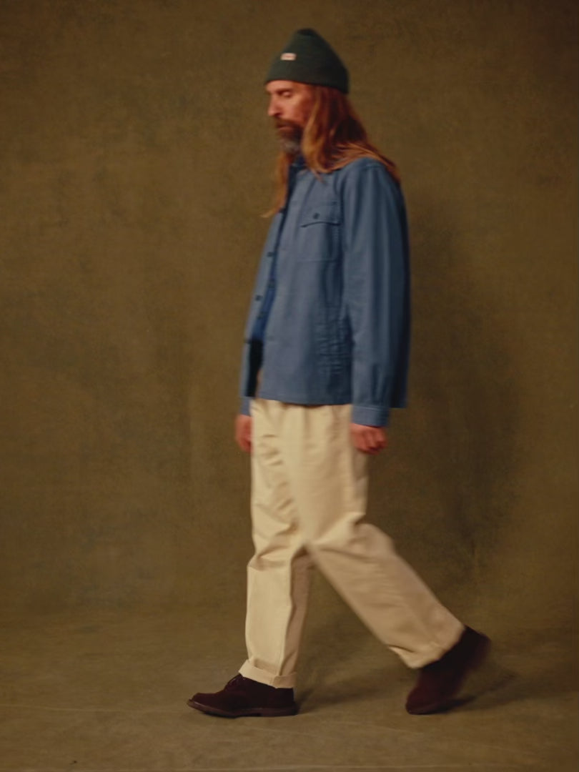 Video of Aubin Dowse Worker Jacket in Washed Blue