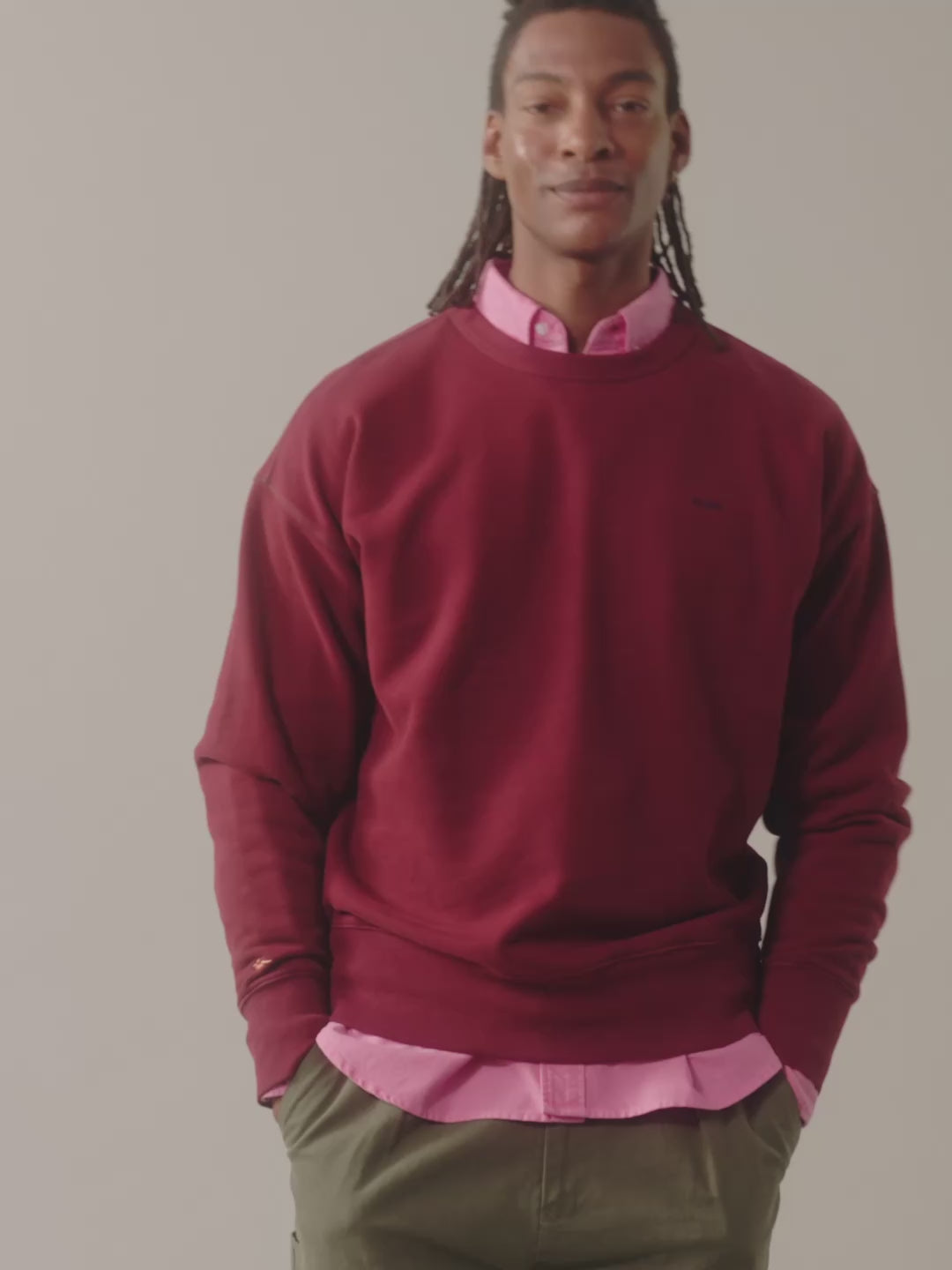 Video of Aubin Brandon Crew Neck Sweat in Oxblood