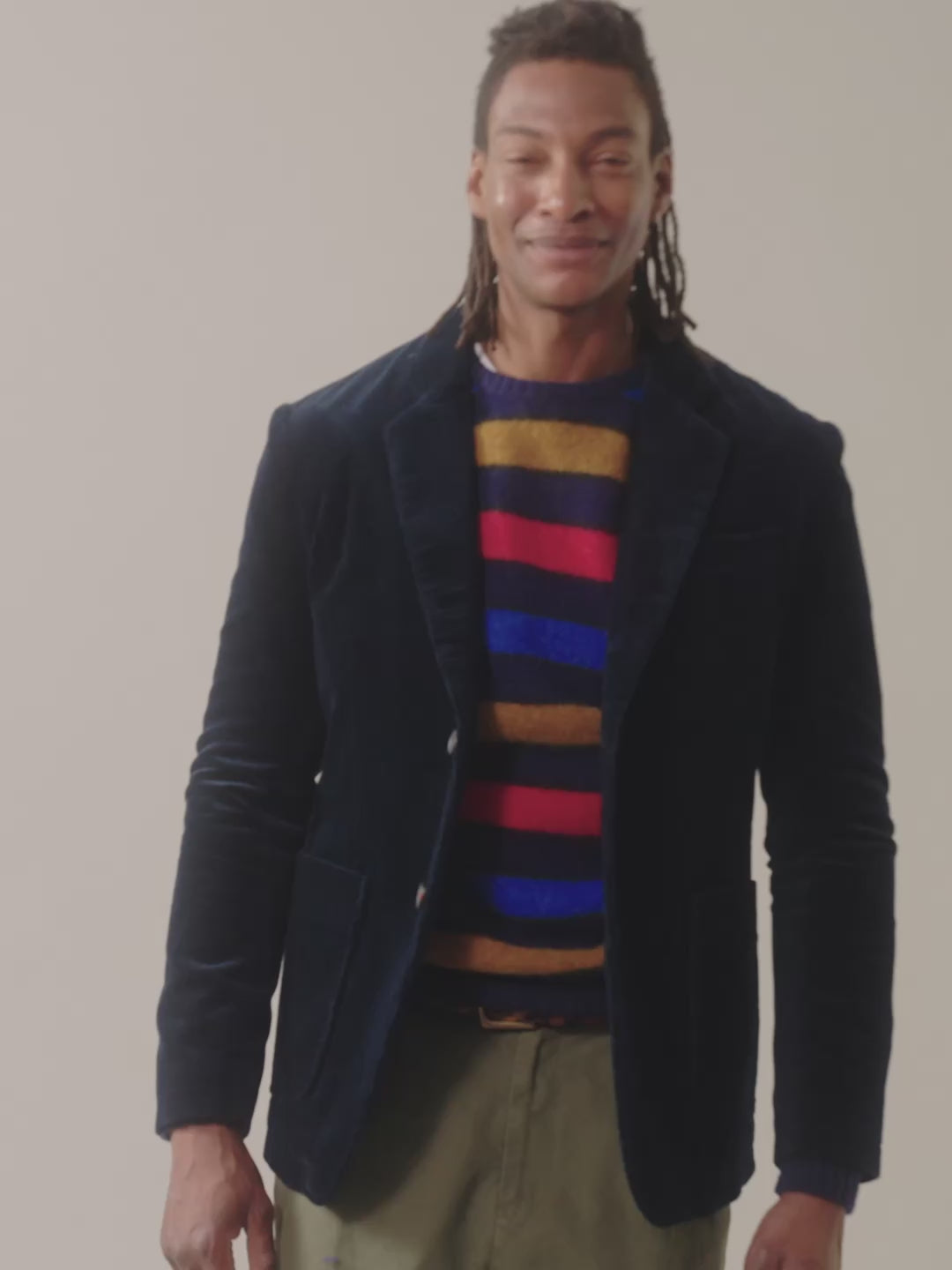Video of Aubin Welton Washed Cord Blazer in Navy