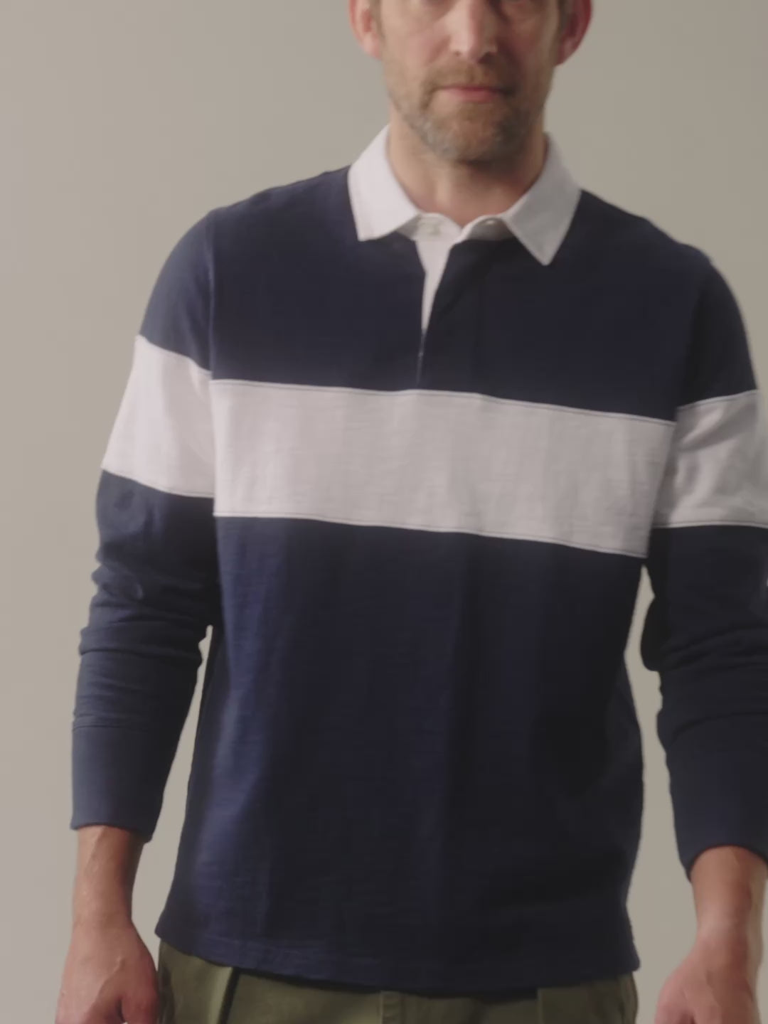 Video of Aubin Irnham Rugby Shirt in Navy/Vintage White