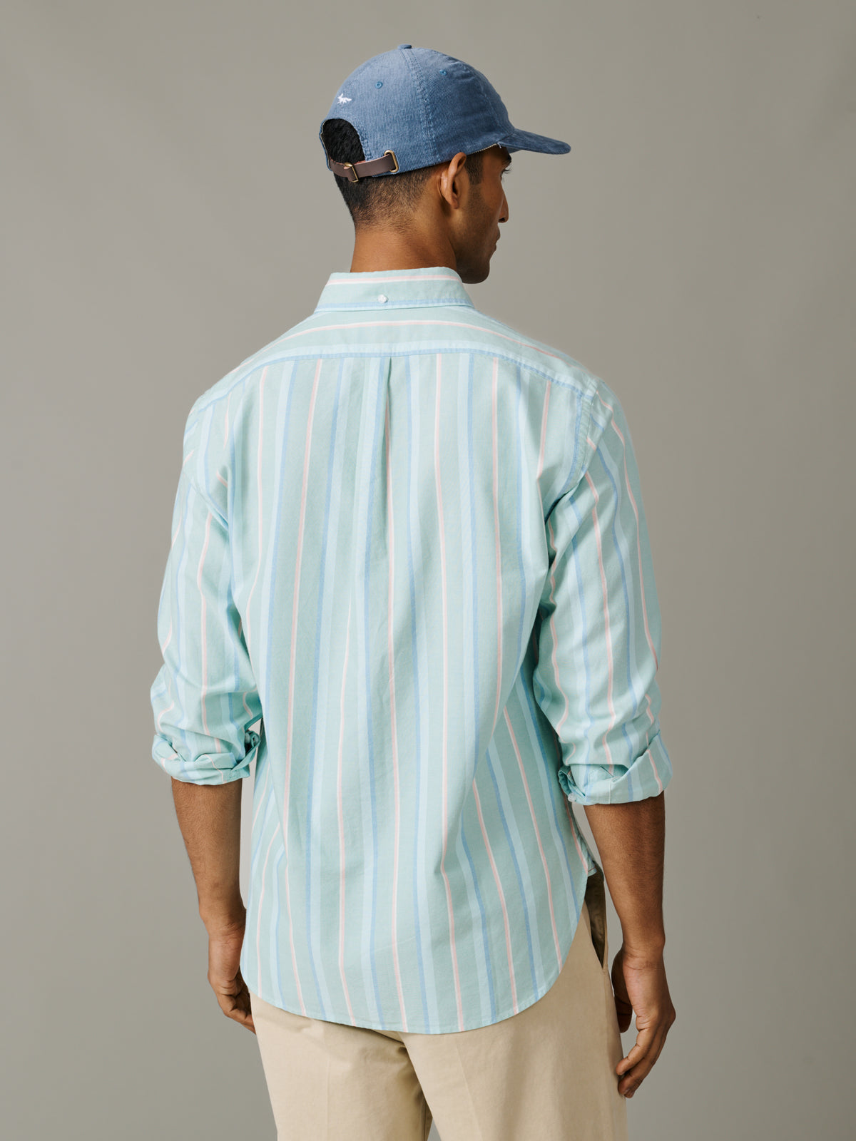 Video of Aubin Walesby Lightweight Relaxed Oxford Shirt in Green Stripe