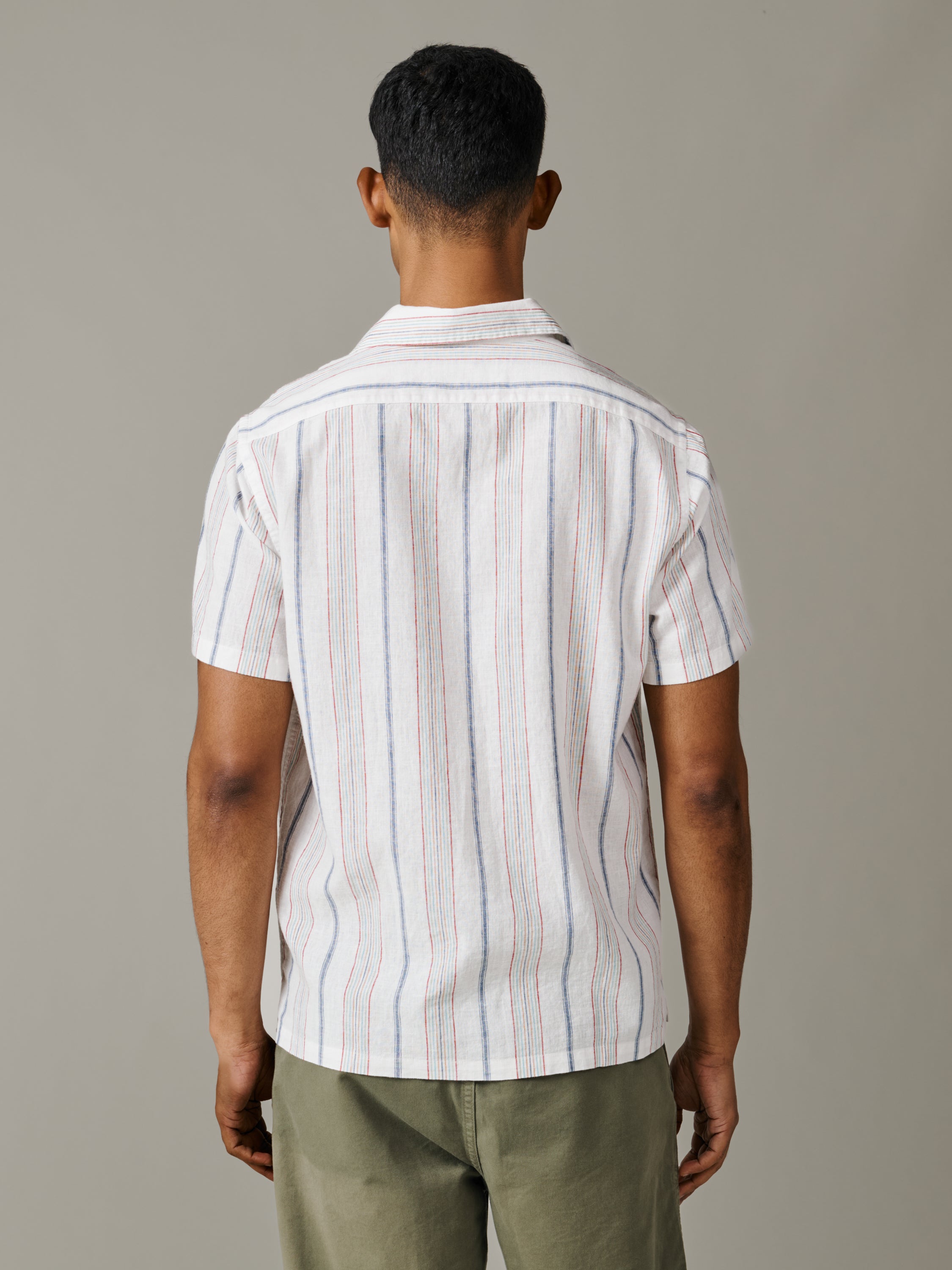 Video of Aubin Abbey Cuban Collar Short Sleeved Shirt in White Mix Stripe