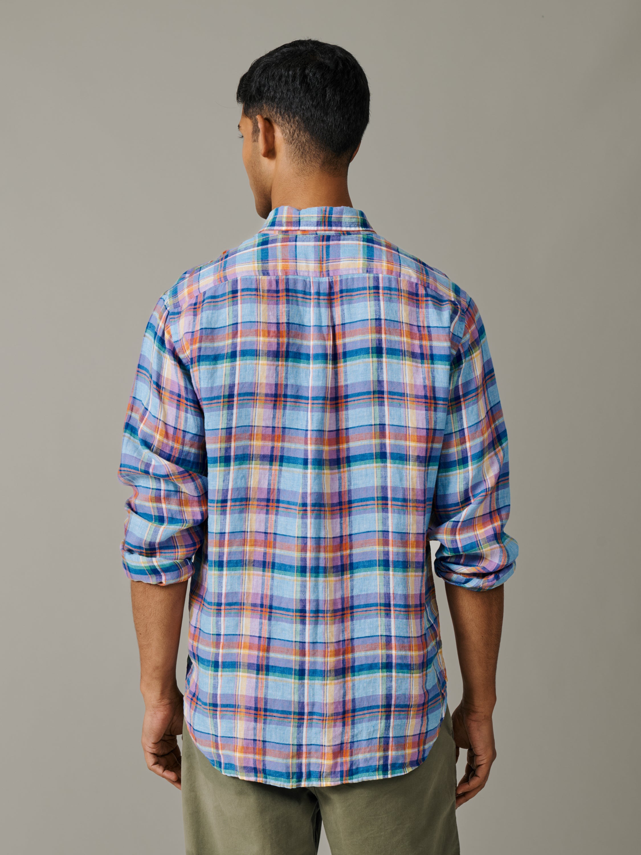 Video of Aubin Croyland Madras Checked Shirt in Bright Blue Check