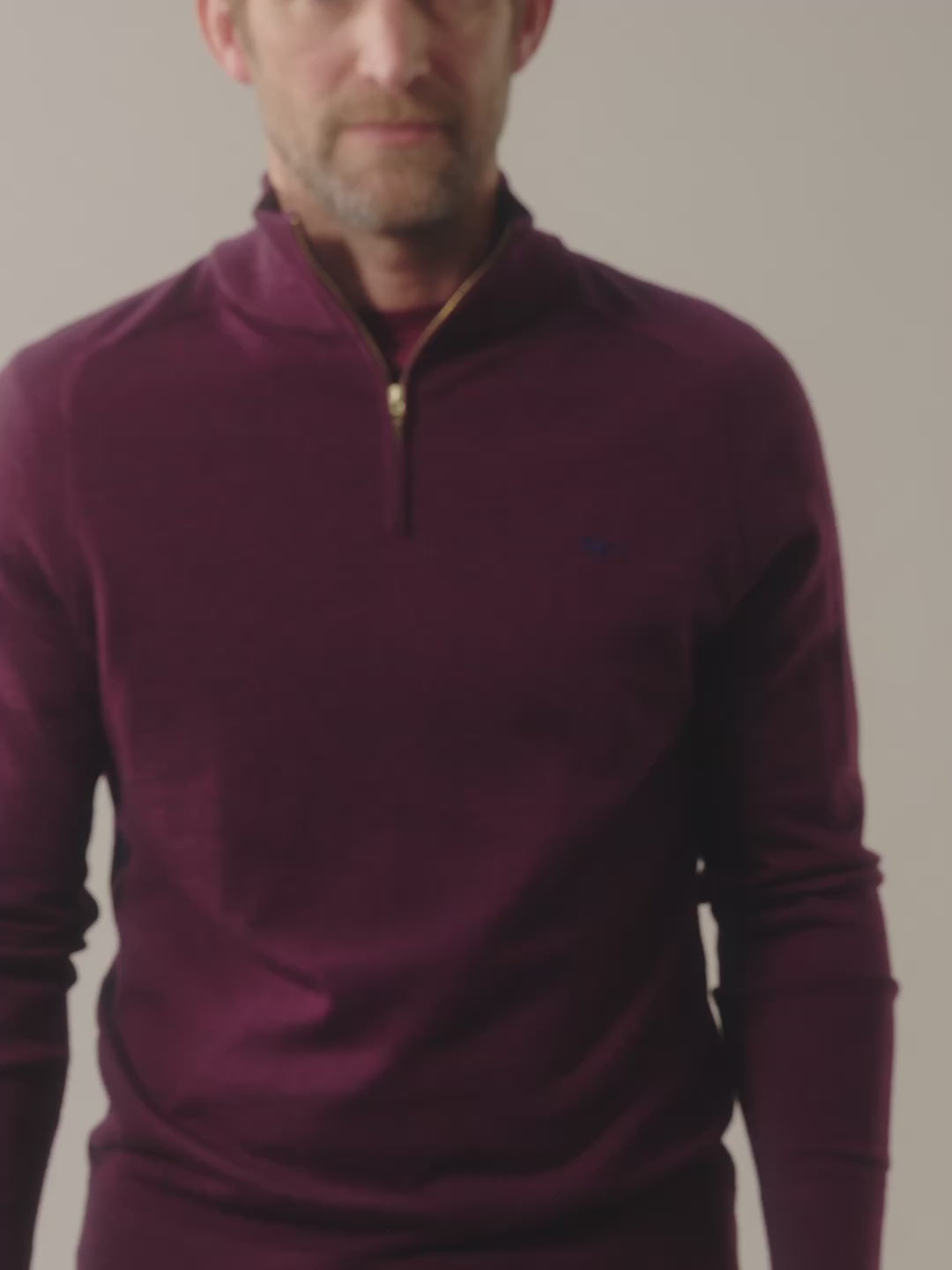 Video of Aubin Laurel Extra Fine Merino Zip Neck Jumper in Oxblood