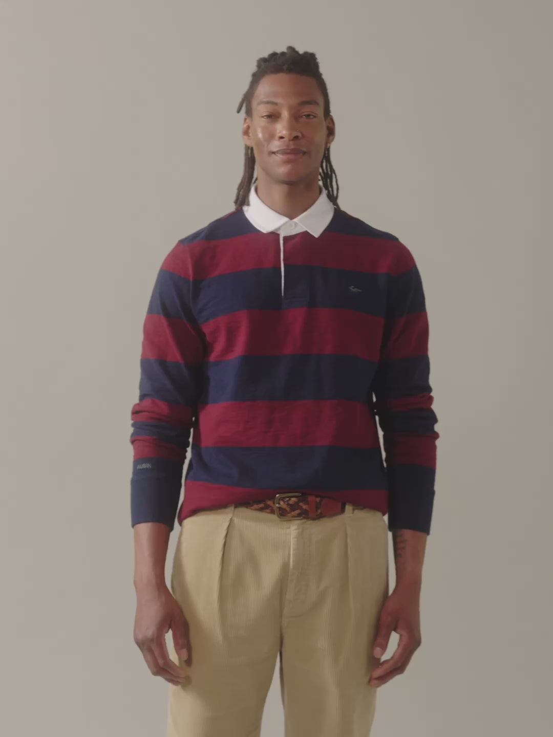 Video of Aubin Irnham Rugby Shirt in Blue Mix Stripe