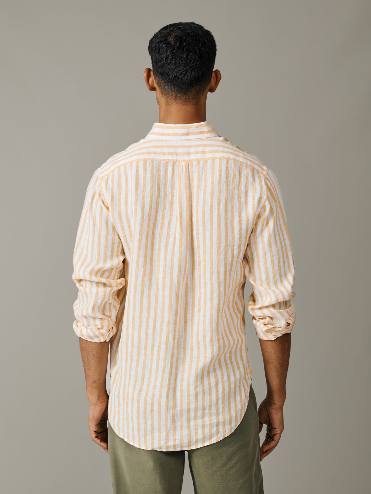 Video of Aubin Worlaby Linen Shirt in Yellow Stripe