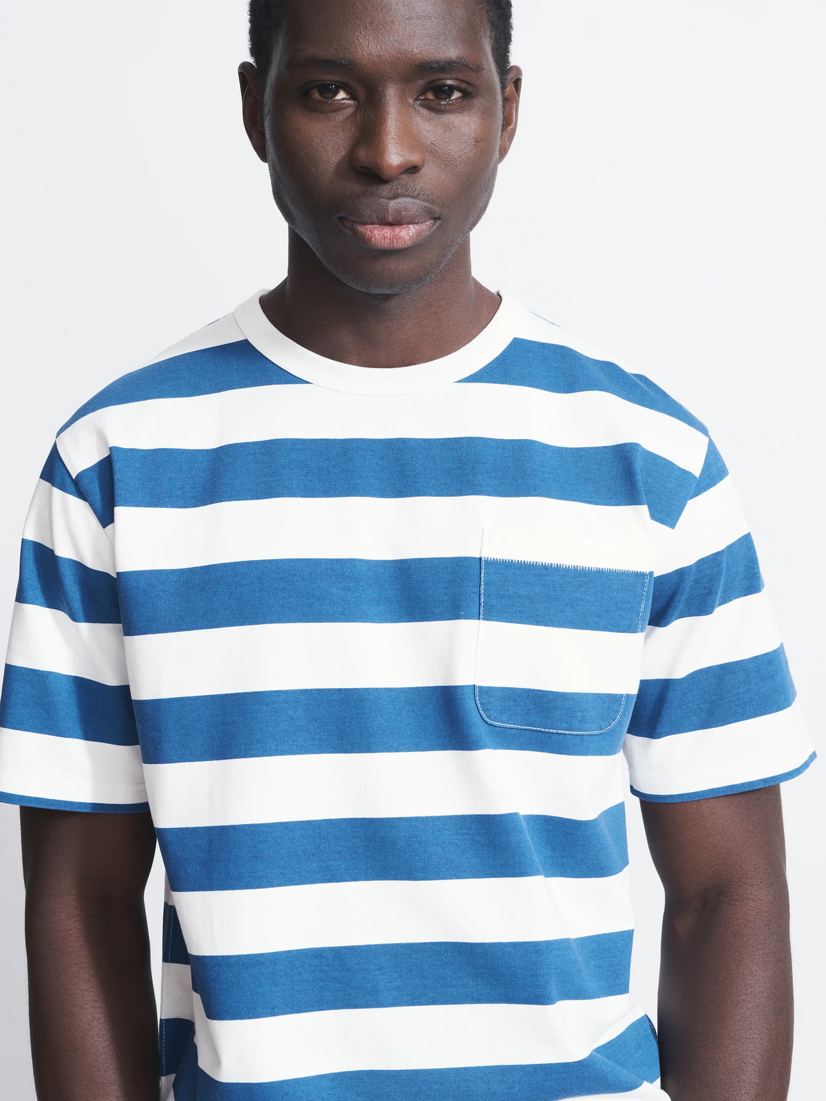 Aubin Cobalt Stripe Santon Relaxed Tee | Striped Tee