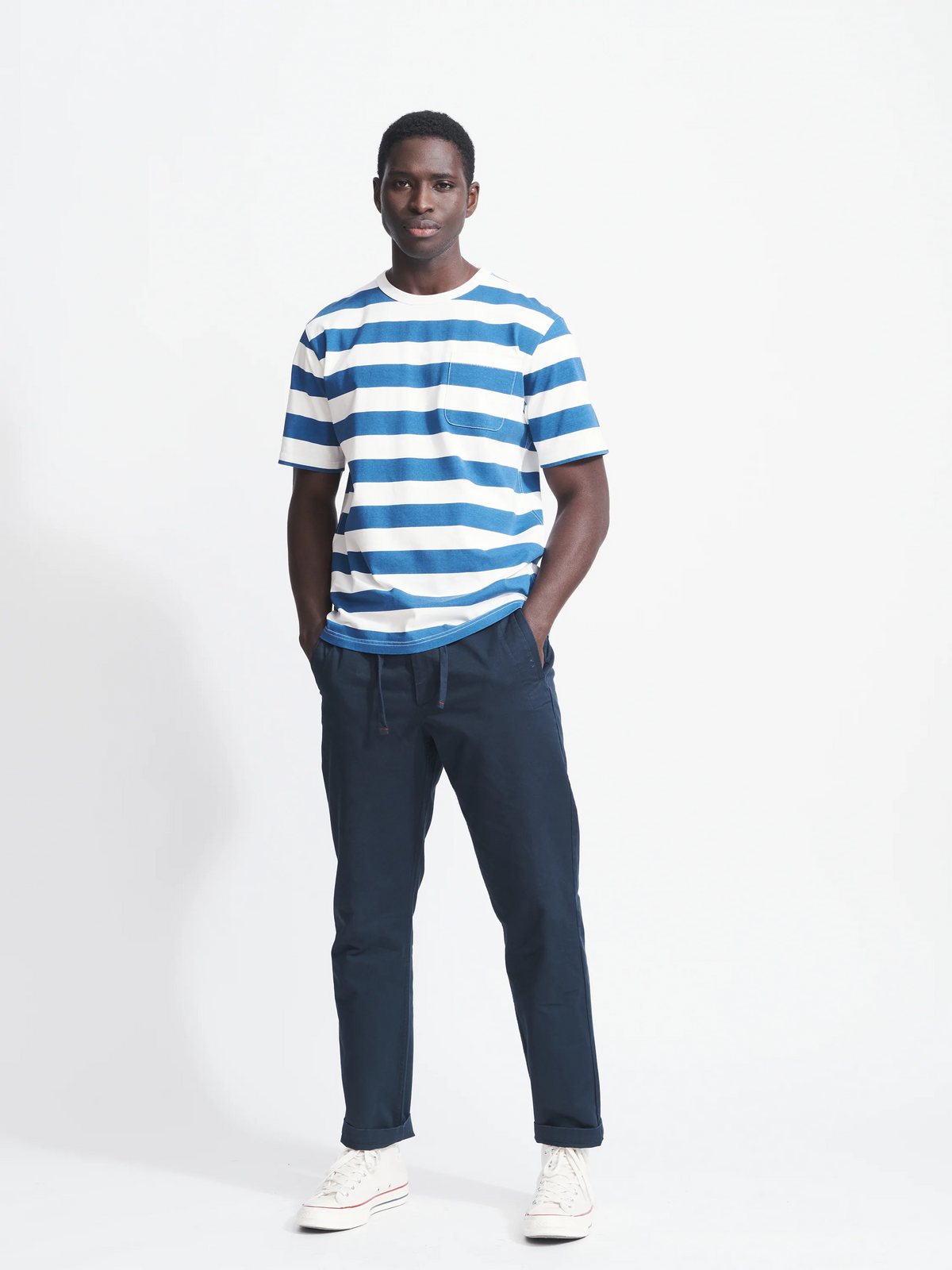 Aubin Cobalt Stripe Santon Relaxed Tee | Striped Tee