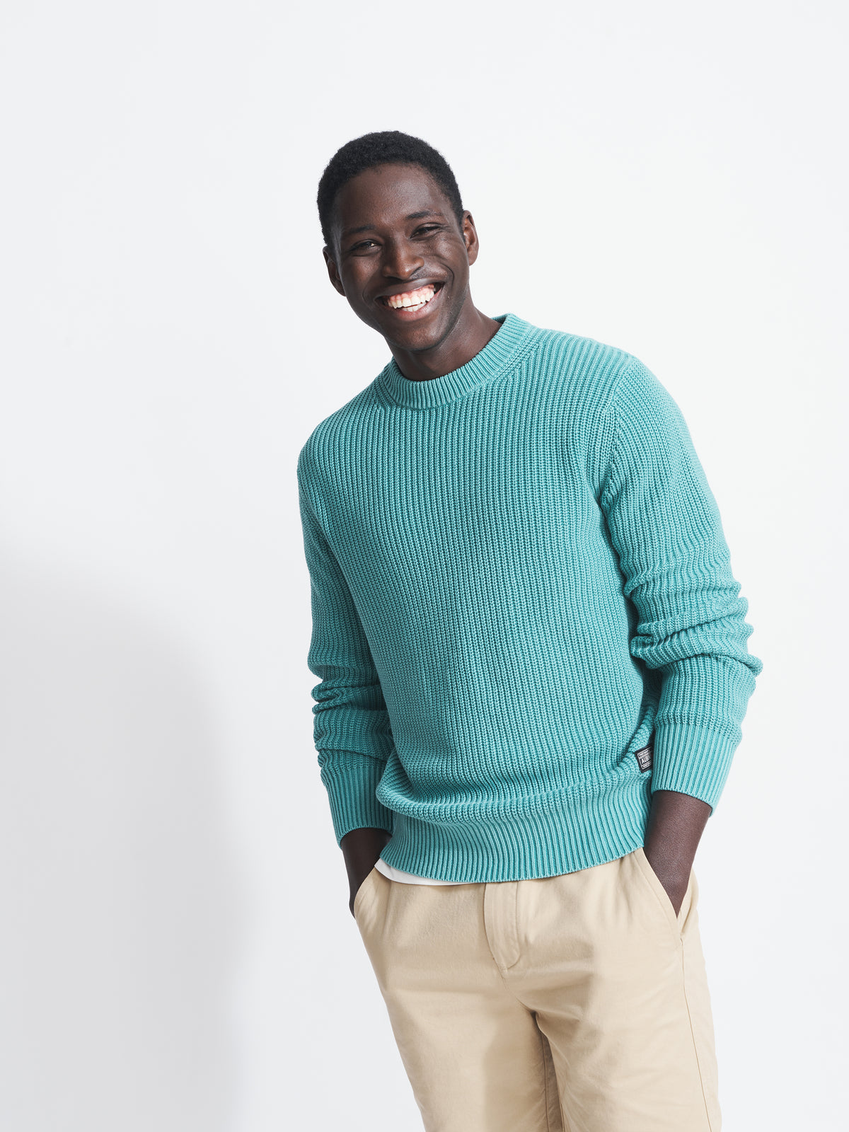 Aubin Dark Teal Martin Ribbed Crew | Crew Neck