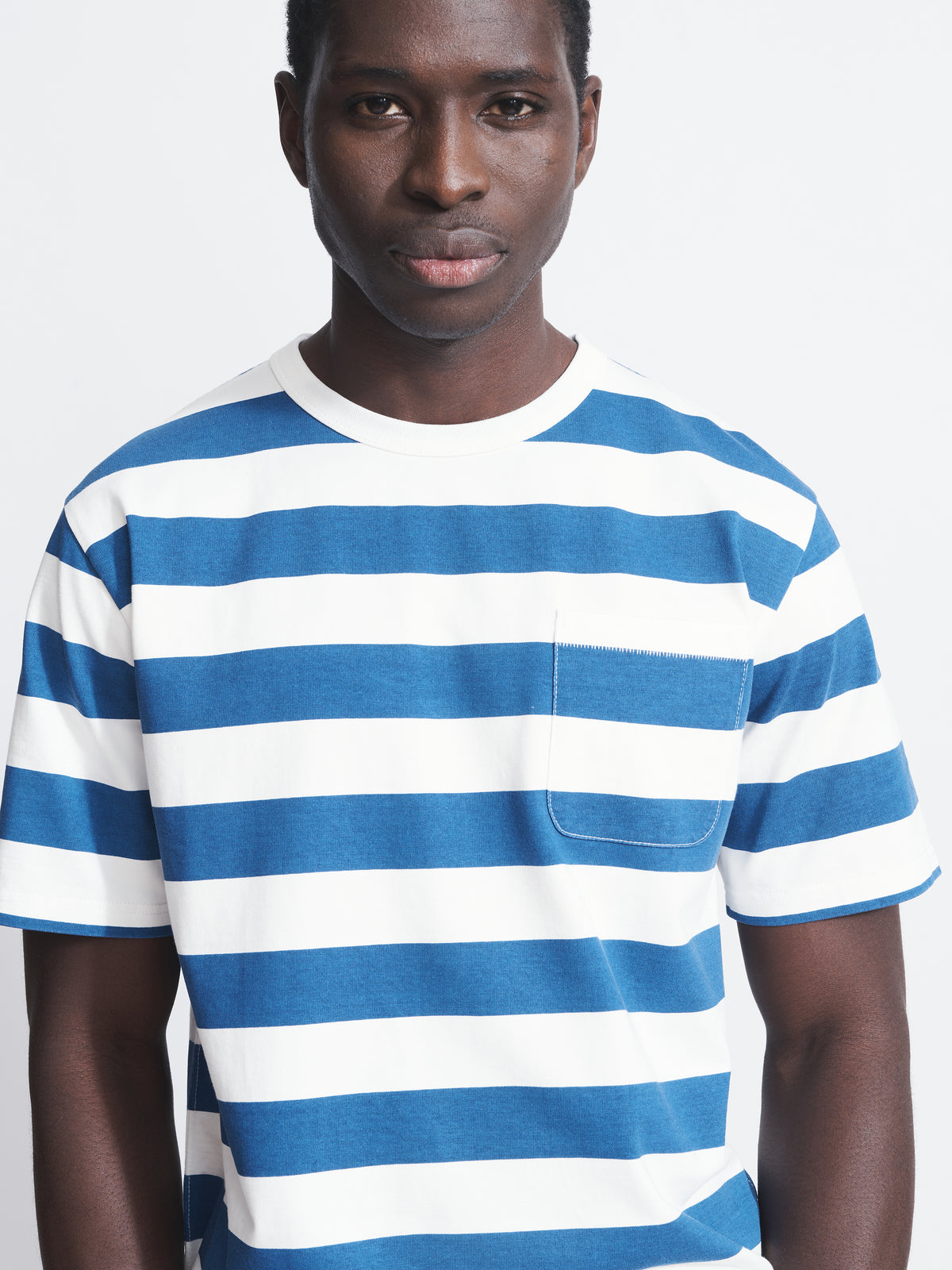Aubin Cobalt Stripe Santon Relaxed Tee | Striped Tee