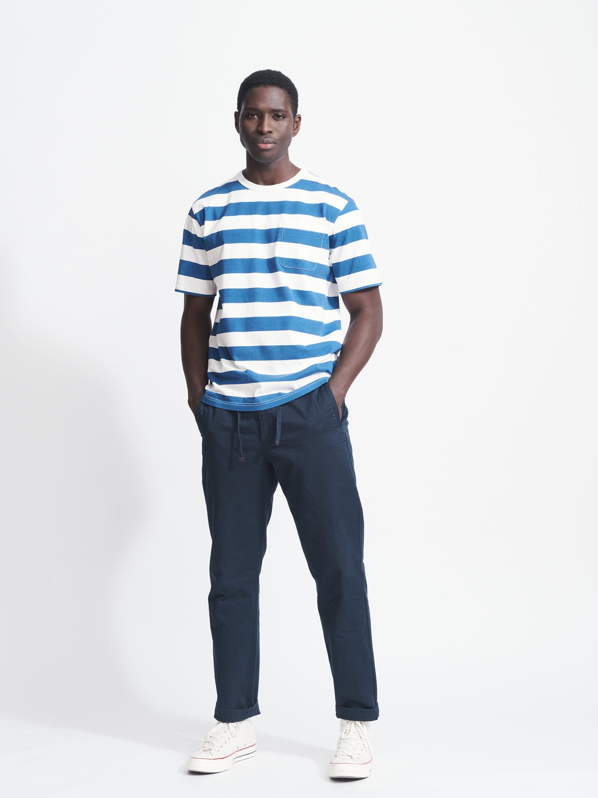 Aubin Cobalt Stripe Santon Relaxed Tee | Striped Tee